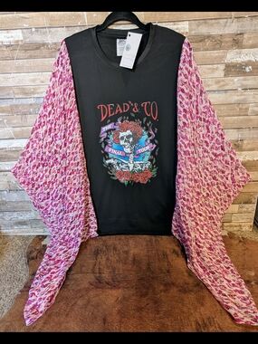 Grateful Dead Graphic W Boho Bat Winged Sleeves Original Handcrafted Design